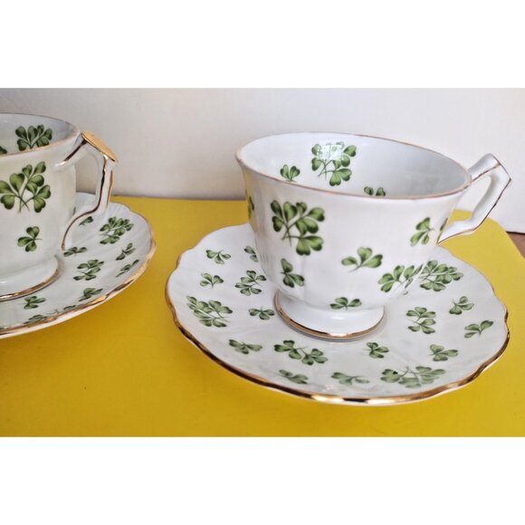 Vintage Aynsley Shamrock Bone China Footed Cup and Saucer Sets (2sets) - Picture 2 of 12